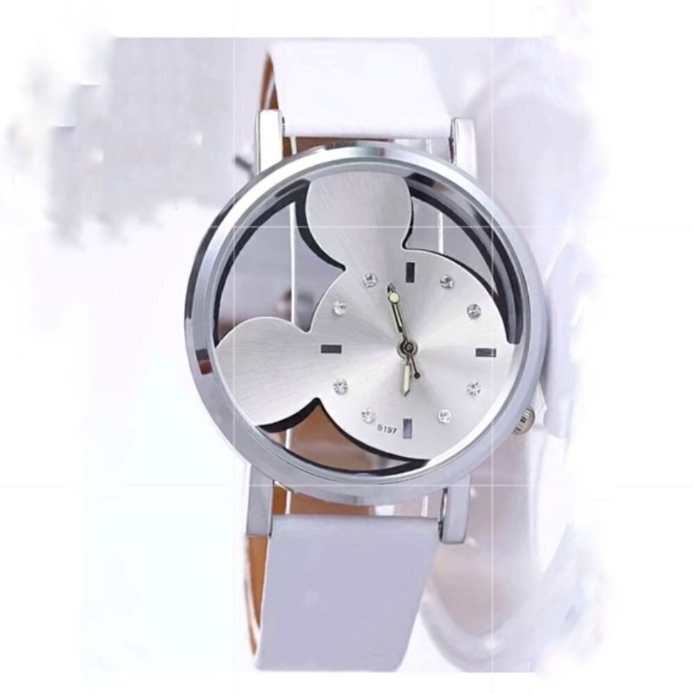 Minnie Mickey Mouse Watch Clear Analog Adjustable Buckle Band Silver White - Picture 2 of 12